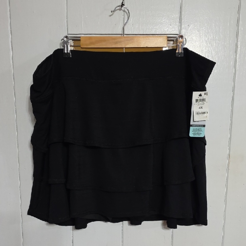 NWT Ideology Women's Skort Black Ruffly Back Zip Pocket Athleisure Comfort Sz 4X